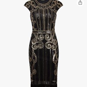 1920 Vintage Sequin Embellished Fringe Long Gatsby Flapper Dress